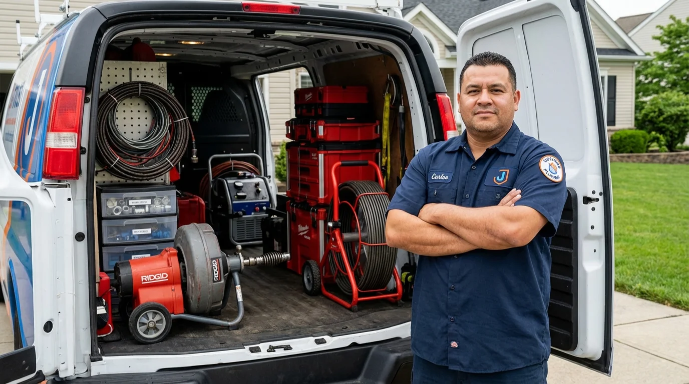 Professional drain cleaning equipment and Johns Plumbing LLC plumber in Essex